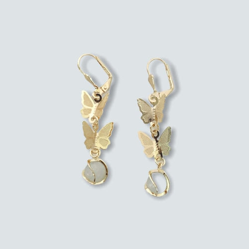 Butterflies white ball earrings in 18k of gold plated earrings