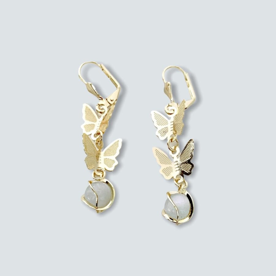 Butterflies white ball earrings in 18k of gold plated earrings