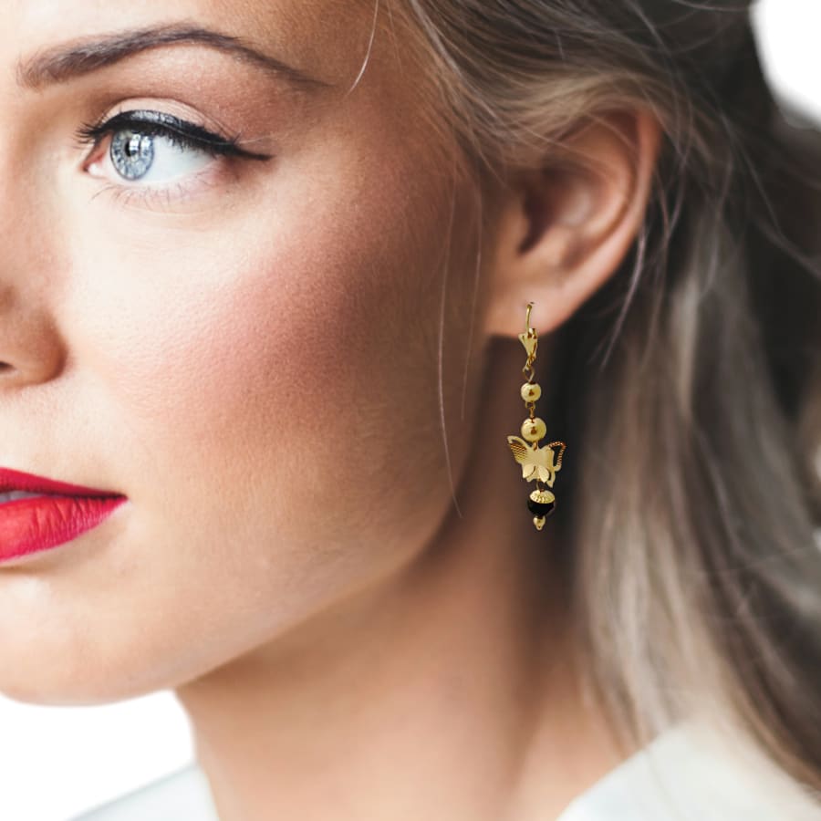 22K Gold Earrings for Women with Black Stones & Black Beads - 235-GER8700  in 3.850 Grams