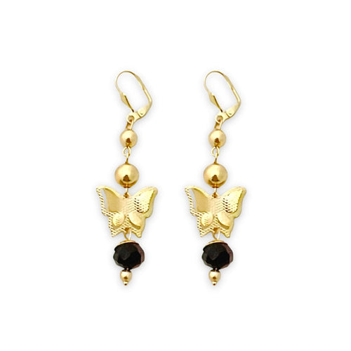 Butterfly black beads dangle lever back 18k of gold plated earrings earrings