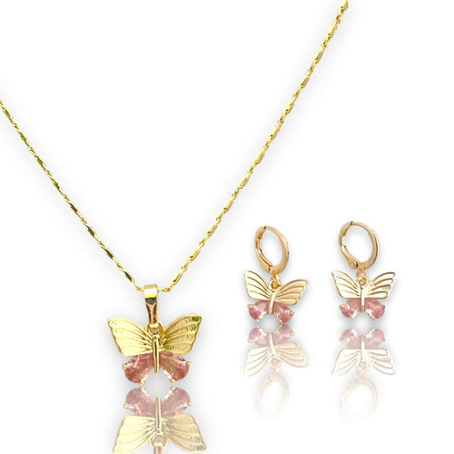 Butterfly set earrings necklace in 18k gold filled chains
