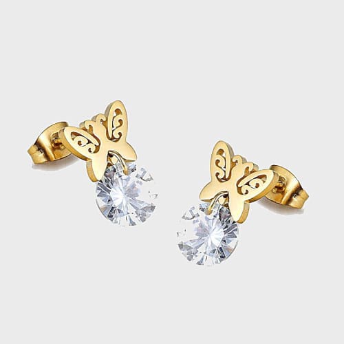 Butterfly studs gold plated over stainless steels earrings