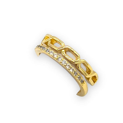 Clear rectangular stone unisex ring 18k of gold plated