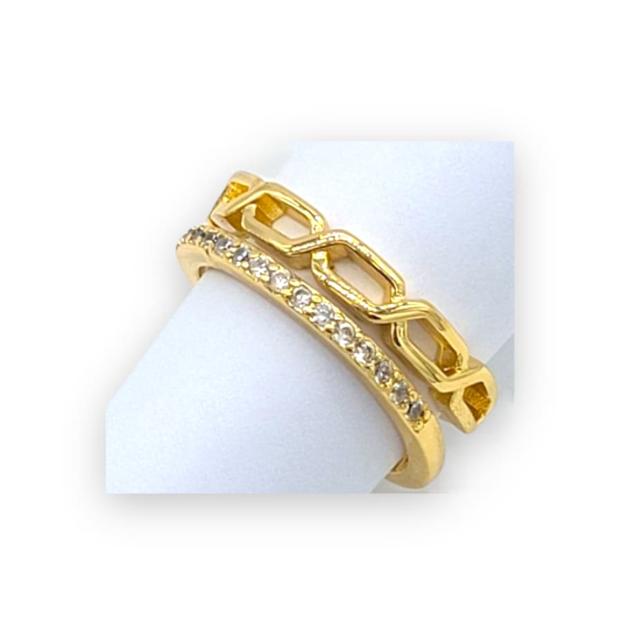Chain double band adjustable open size ring 18k of gold plated rings