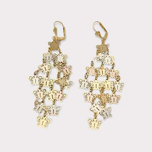 Chandelier tri-color butterfly leverback 18k of gold plated earrings earrings
