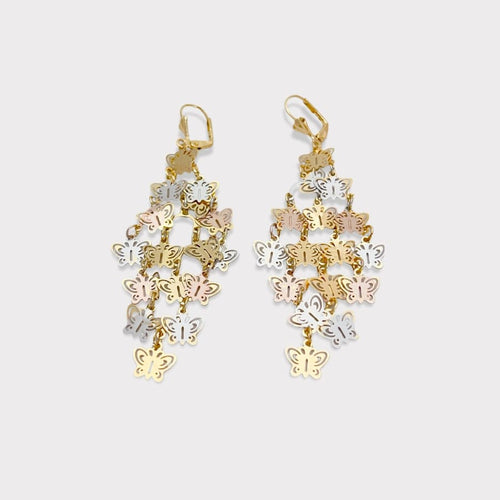 Chandelier tri-color butterfly leverback 18k of gold plated earrings earrings