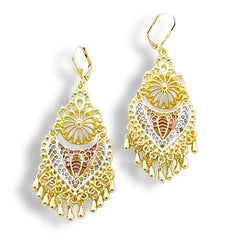 Chandelier tri - color lever - back 18k of gold plated earrings