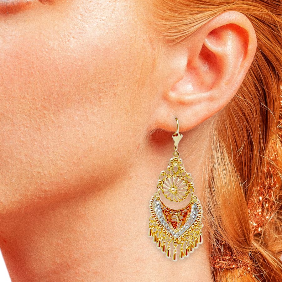 Chandelier tri-color lever-back 18k of gold plated earrings earrings