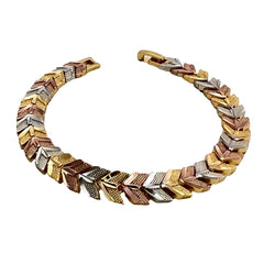 Chevron pattern morocco tri - color 18k of gold plated bracelet 7.5’ bracelets