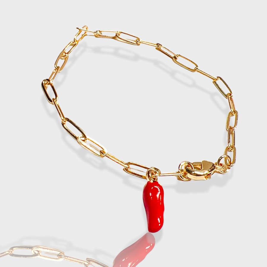 Chili pepper paper clip bracelet in 18k of gold plating