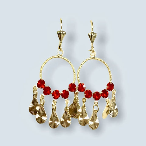 Red heart stone lever-back 18k of gold plated earrings