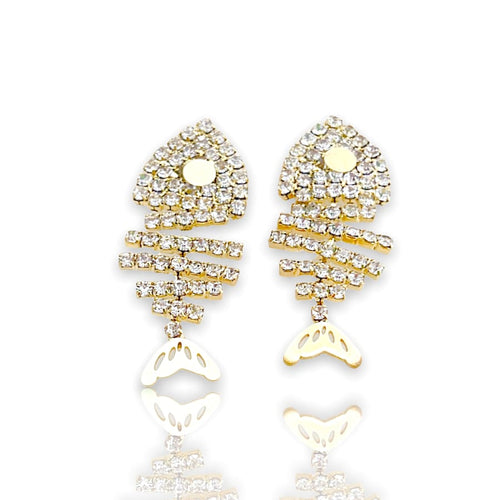 Clear cz fish studs earrings in 18k of gold plated