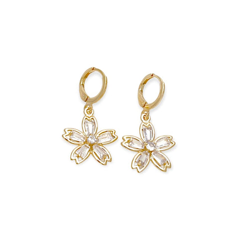 Clear flower drop earrings in 18k of gold plated earrings