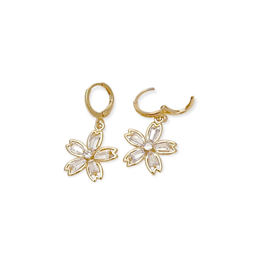 Clear flower drop earrings in 18k of gold plated earrings