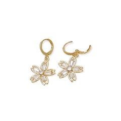 Clear flower drop earrings in 18k of gold plated
