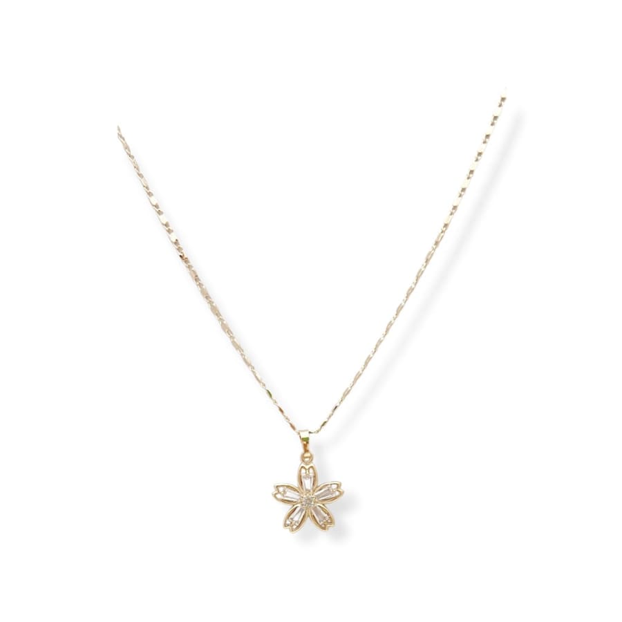 Clear flower necklace chain in 18k of gold plated chain