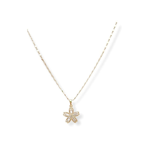 Clear flower necklace chain in 18k of gold plated chain