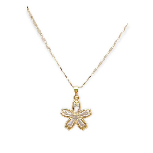 Clear flower necklace chain in 18k of gold plated chain