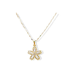 Clear flower necklace chain in 18k of gold plated chain