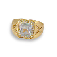 Clear rectangular stone unisex ring 18k of gold plated rings