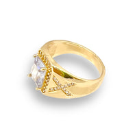 Clear rectangular stone unisex ring 18k of gold plated rings
