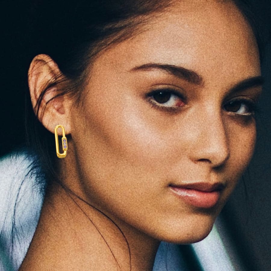 Buy Rectangular Lace Gold Hoop Earrings Online | CaratLane