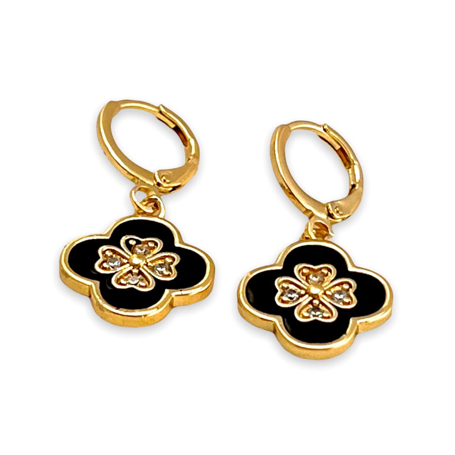 Clover petals black and white drop earrings in 18k of gold-filled earrings