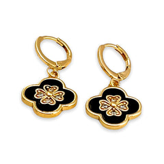 Clover petals black and white drop earrings in 18k of gold - filled earrings