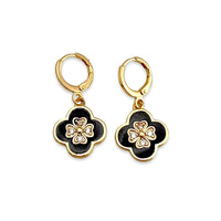 Clover petals black and white drop earrings in 18k of gold-filled earrings