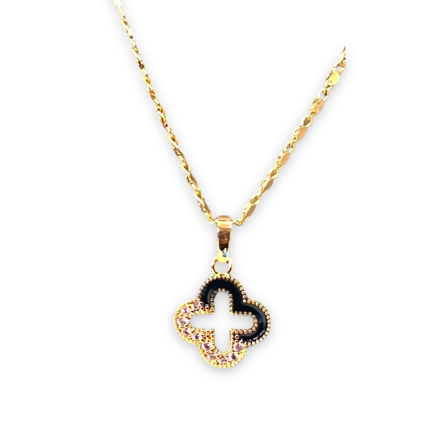 Cz black and pink clover petals crystals white pendant necklace in 18k gold filled chains