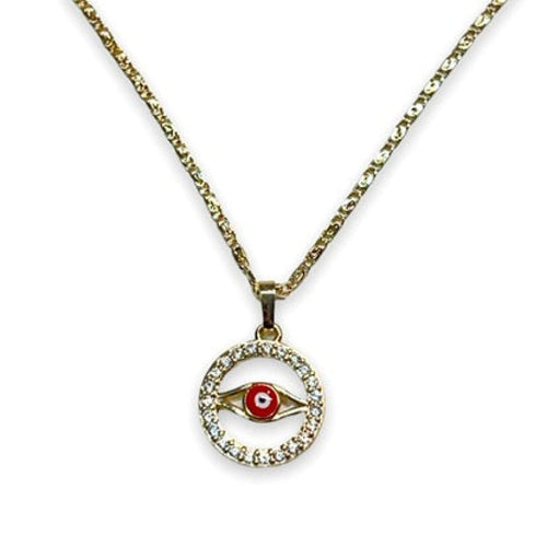 Cz circle with red evil eye pendant necklace in 18k of gold plated chains