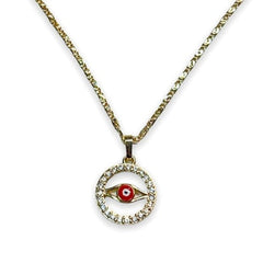 Cz circle with red evil eye pendant necklace in 18k of gold plated chains