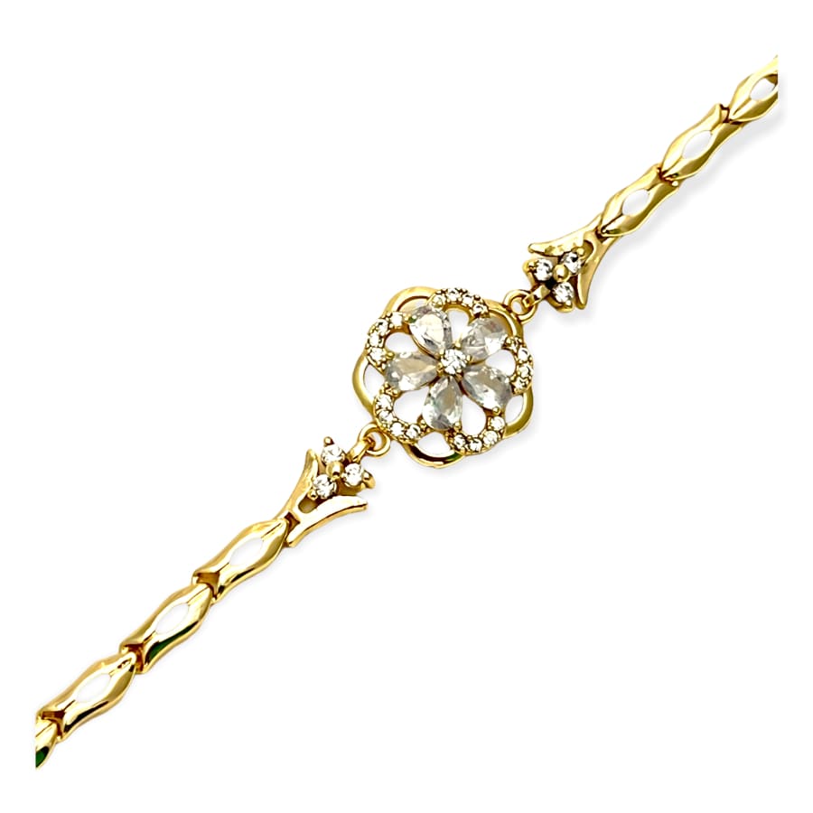 Cz clear flower bracelet in 18kts of gold plated bracelets