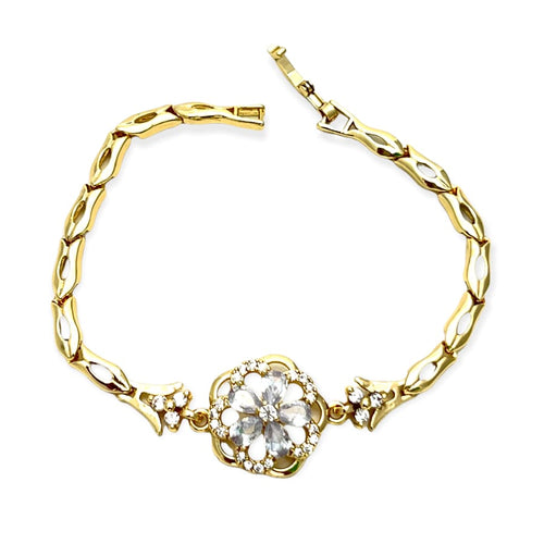 Cz clear flower bracelet in 18kts of gold plated bracelets