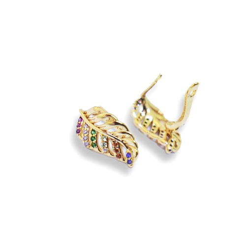 Cz eliza leaf 18k of gold plated multicolor earrings