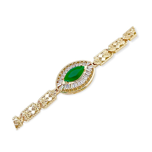 Cz emerald green oval shape stone bracelet 18kts of gold plated bracelet