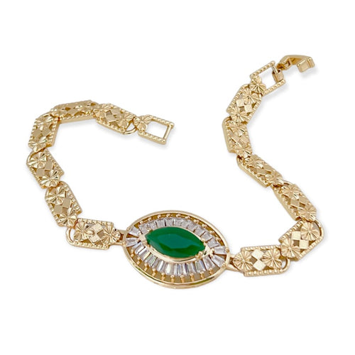 Cz emerald green oval shape stone bracelet 18kts of gold plated bracelet