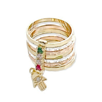 Cz hamsa hand charm tri-color semanario ring in 18k gold plated rings