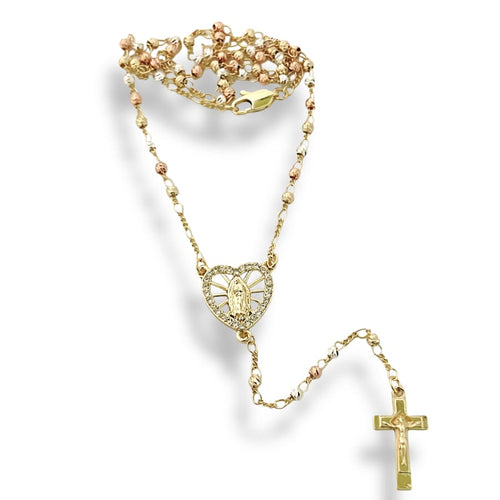 Cz heart shape three colors guadalupe gold plated rosary necklace rosaries