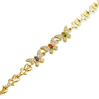 Cz multicolor butterflies bracelet 18kts of gold plated bracelet