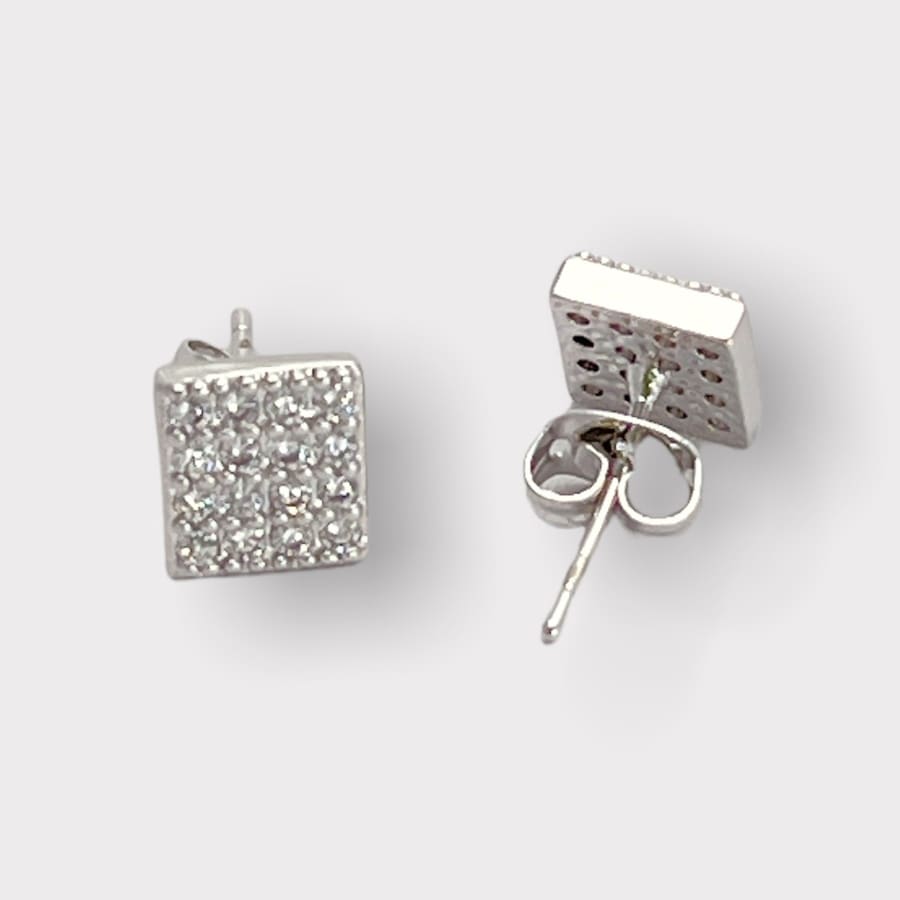 Cz square silver plated studs earrings