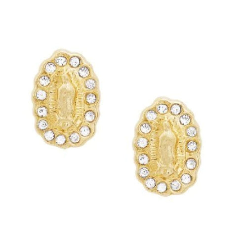 Cz virgin guadalupe small screw back post studs earrings in solid gold 14k