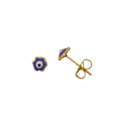 Dainty blue flower evil eye earrings studs 18k of gold plated earrings