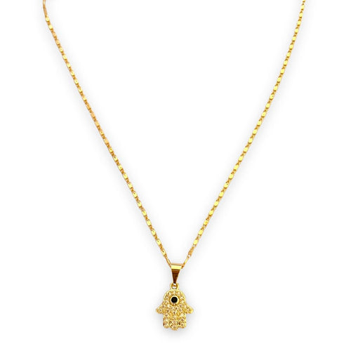 Dainty hamsa hands black stone center 18k of gold plated chain necklace chains