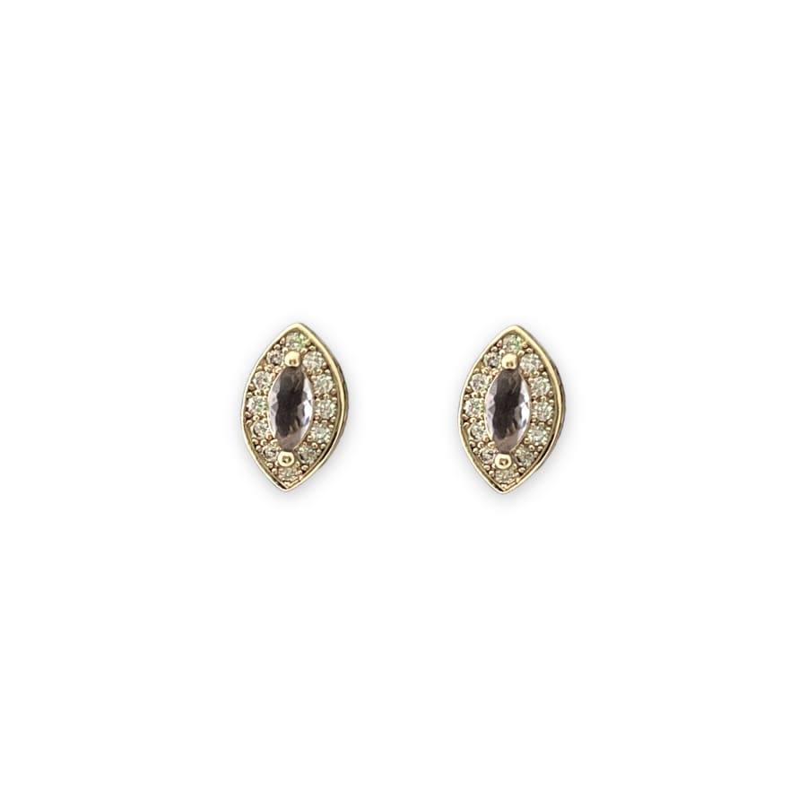 Dainty oval shape lila studs cz in 18k of gold layered earrings