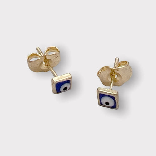 Dainty square blue evil eye earrings studs 18k of gold plated