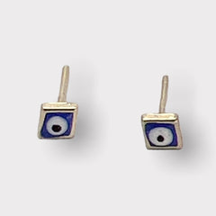 Dainty square blue evil eye earrings studs 18k of gold plated