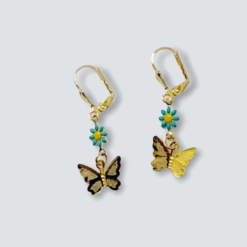 Daisy butterflies earrings 18k of gold plated