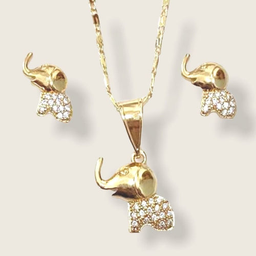 Dd clear crystal elephant set in 18k of gold plated chains