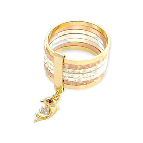Dolphin charm tri-color semanario ring in 18k gold plated rings